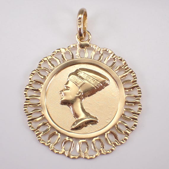 Vintage 14K Yellow Gold Nefertiti Charm: Egyptian Cleopatra Pendant for Necklace or Bracelet