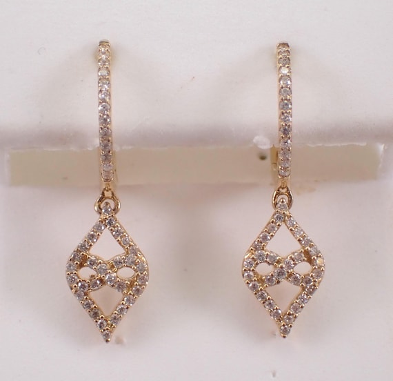 Yellow Gold Diamond Dangle Earrings - Unique Infinity Dangle Charm Drops - GalaxyGems Fine Jewelry Gift