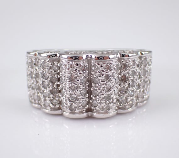 14K White Gold Diamond Cluster Ring - Unique Large Cocktail Anniversary Band - GalaxGems Right Hand Jewelry Gift