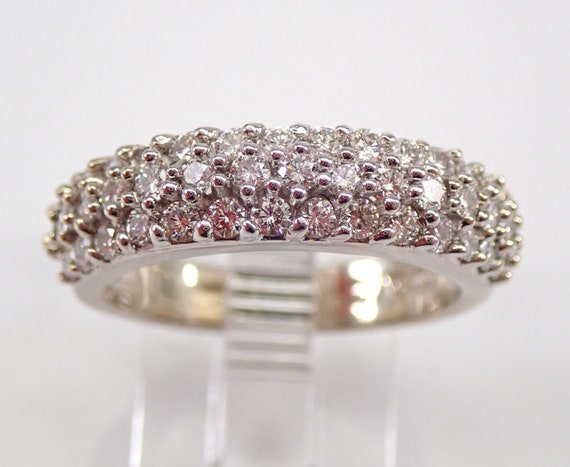 18K White Gold Diamond Wedding Ring - Pave Set Stackable Anniversary Band - Unique Bridal Fine Jewelry Gift
