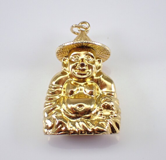 Vintage 14K Yellow Gold Buddha Charm, Religious Buddhism Pendant, Antique Hindu Faith Prayer Deity Jewelry