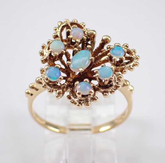 70s Vintage Opal Butterfly Ring - Yellow Gold Gemstone Setting - Unique Estate Fine Jewelry Gift