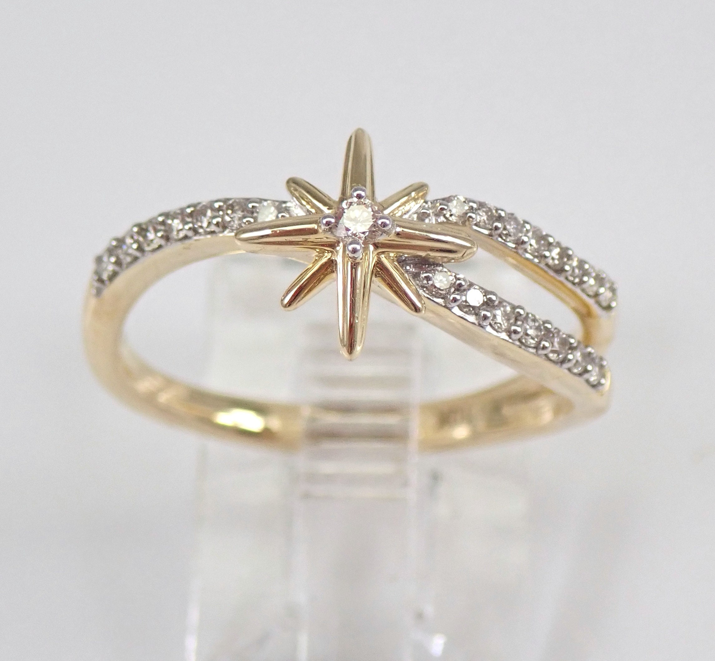 Yellow Gold Diamond STAR Wedding Band Anniversary Ring Size 7 Fashion