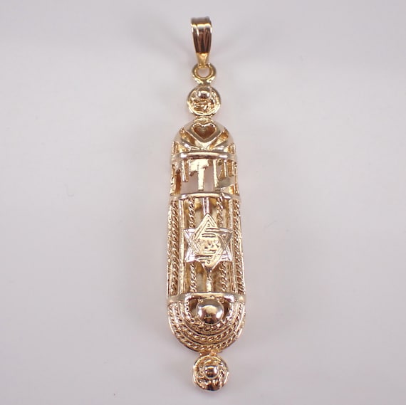 Vintage 14K Yellow Gold Mezuzah Charm Pendant - Jewish Star of David Judaica Jewelry for Necklace or Bracelet