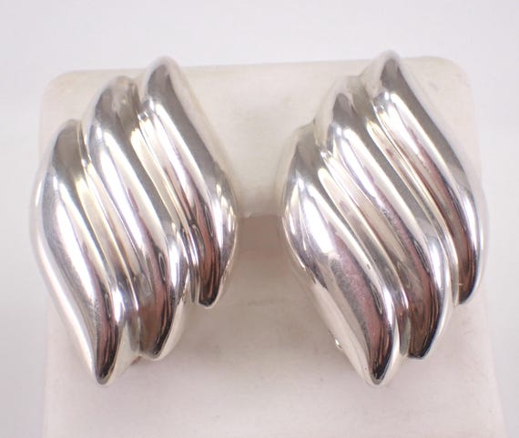 Vintage Sterling Silver Earrings, Non Pierced Chunky Clip Ons