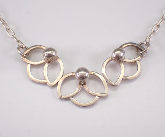 Vintage Sterling Silver Choker Necklace -  Large Station Charm Pendant and Chain