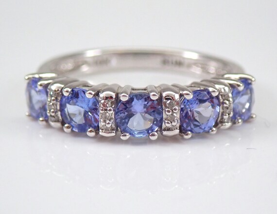 Tanzanite and Diamond Wedding Ring - White Gold Anniversary Band - Gemstone Fine Jewelry Gift