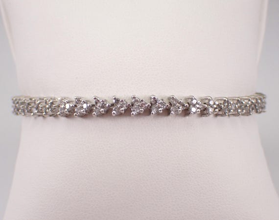 14K White Gold Diamond Tennis Bracelet - Layering Everyday Stackable Cluster Link - Traditional Anniversary Fine Jewelry Gift