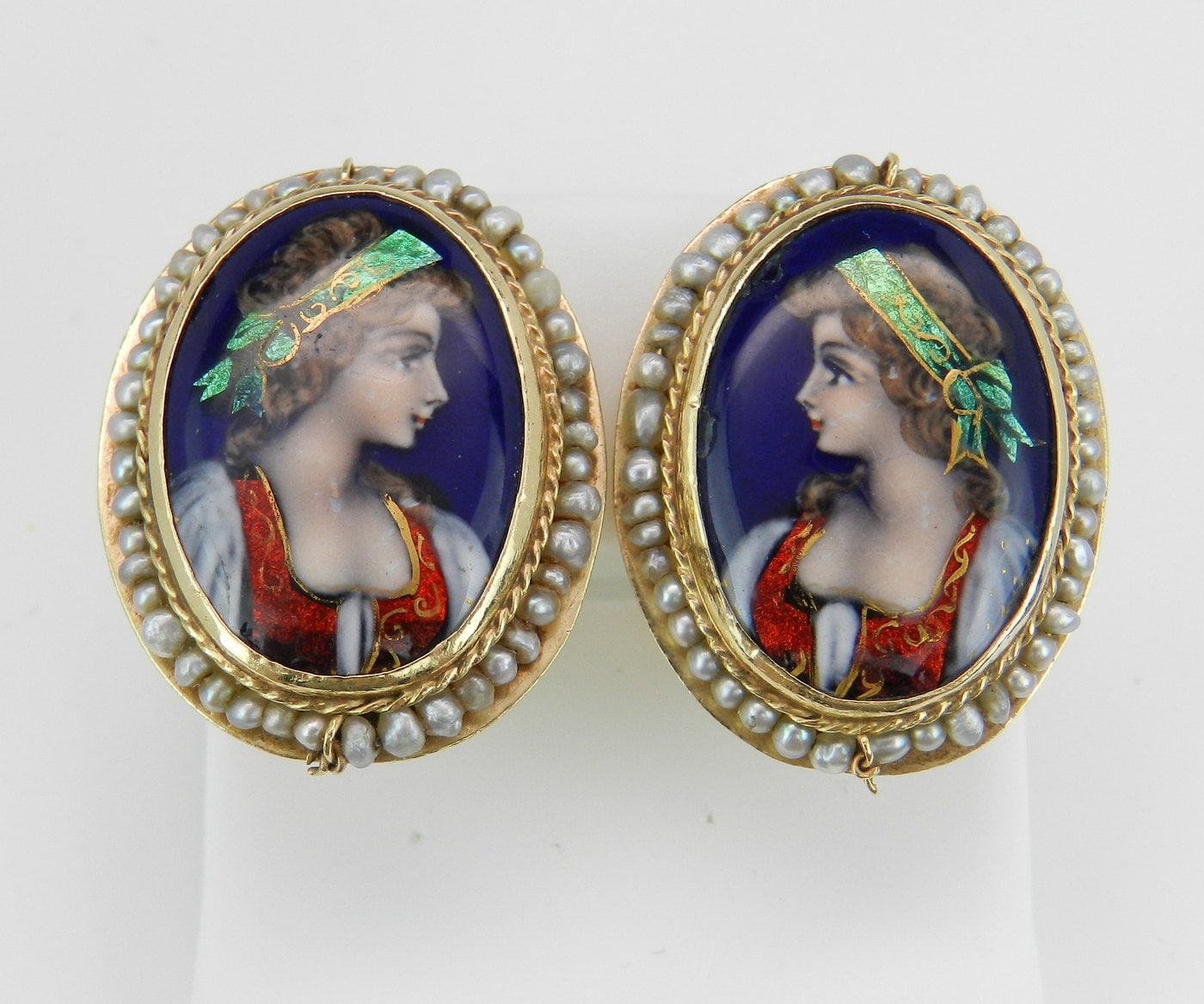 RESERVE/SOLD Antique Victorian Earrings, 14K Yellow Gold French Limoges