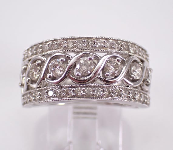 White Gold Diamond Anniversary Ring - Bridal Stackable Wedding Band - GalaxyGems Unique Fine Jewelry Gift
