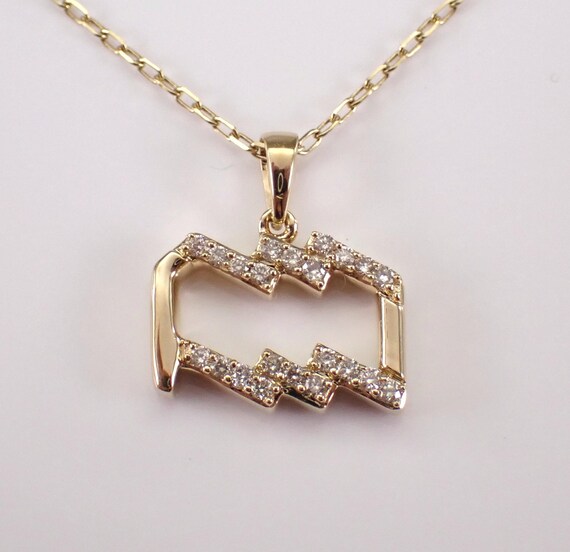 Yellow Gold Diamond Aquarius Sign Necklace - Zodiac Astrology Station Charm Pendant and Chain - Unique Dainty Jewelry Gift
