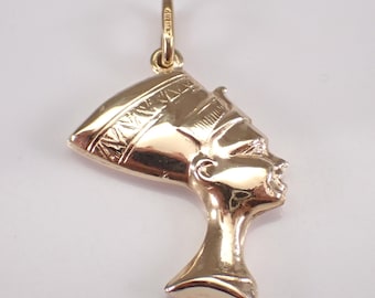 Vintage 14K Yellow Gold Nefertiti Charm: Egyptian Cleopatra Pendant for Necklace or Bracelet