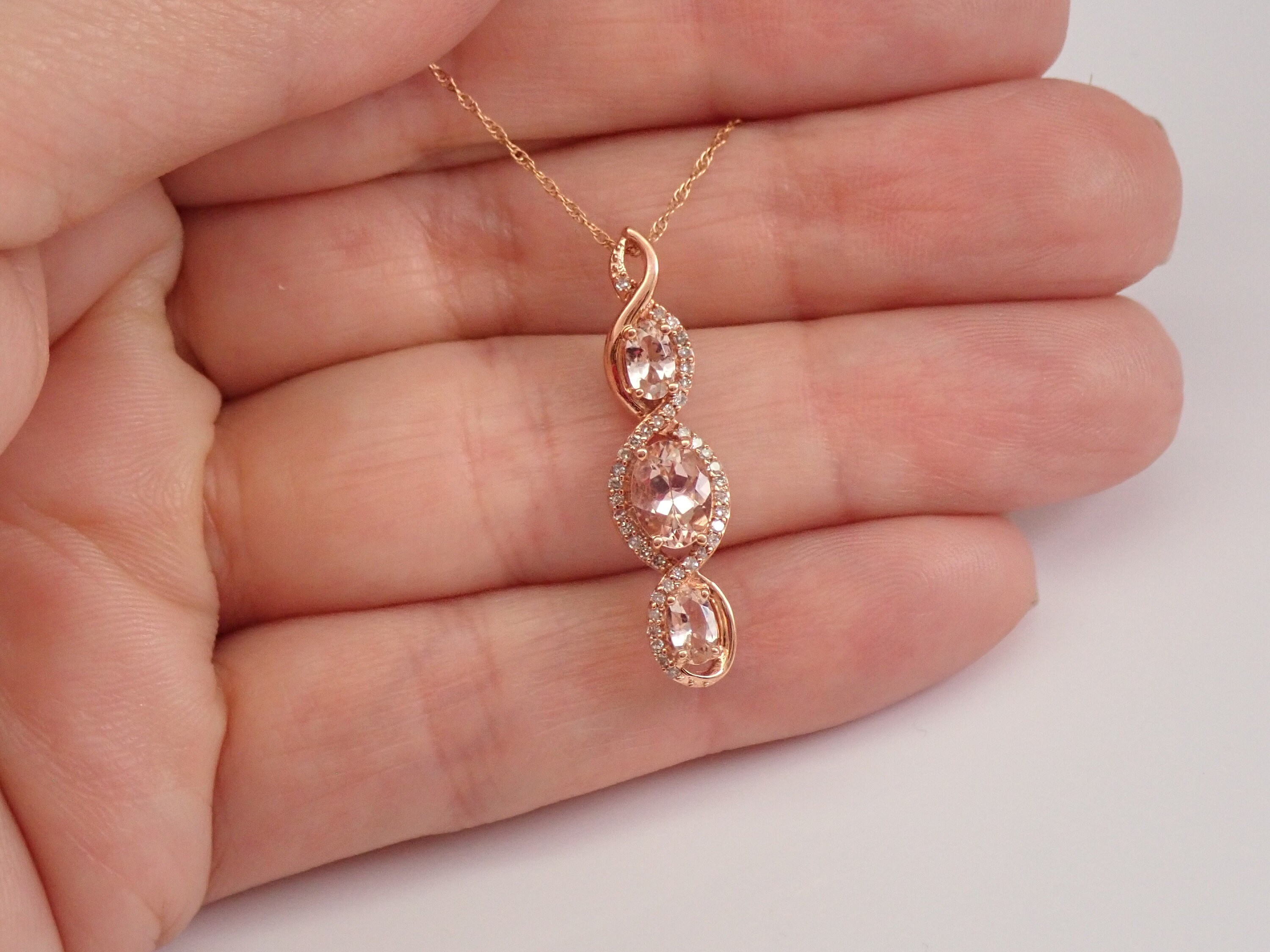 14K Rose Gold Hexagonal Halo Morganite and Diamond Pendant Necklace | Shop  14k Rose Gold Lusso Color Necklaces | Gabriel & Co