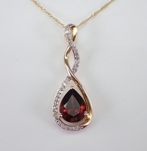 Garnet and Diamond Teardrop Necklace - 14K Yellow Gold Pendant Charm and Chain - January Birthstone Fine Jewelry Gift