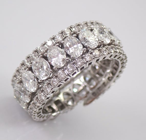 4.25 ct Oval Diamond Eternity Wedding Ring Flexible Anniversary Band 18K White Gold Adjustable Size 6-9