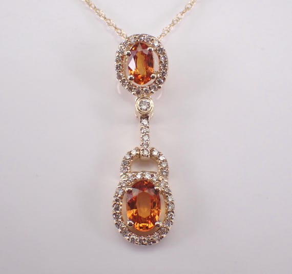 14K Yellow Gold Citrine Pendant and Chain: Unique Diamond Dangle Charm Necklace