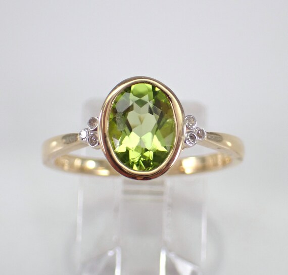 Dainty Peridot Engagement Ring - Yellow Gold Petite Diamond Setting - August Birthstone Fine Jewelry Gift