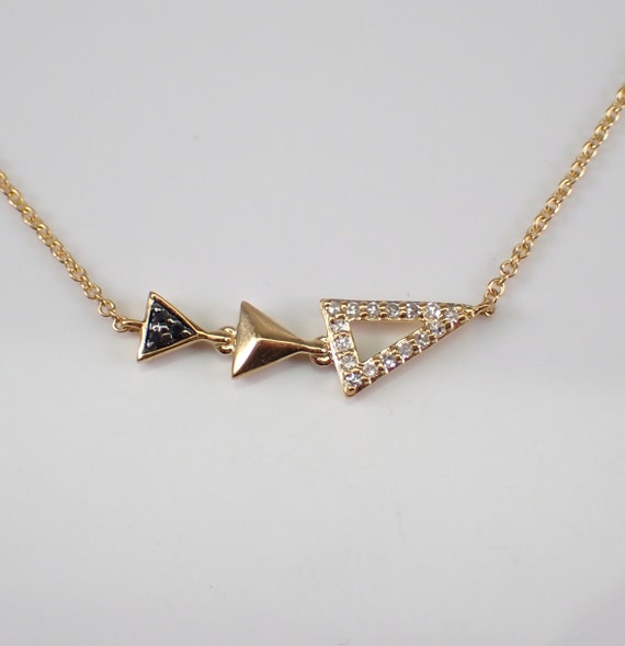Black and White Diamond Triangle Necklace - Yellow Gold Choker Station Pendant - Everyday Wear Thin Layering Chain