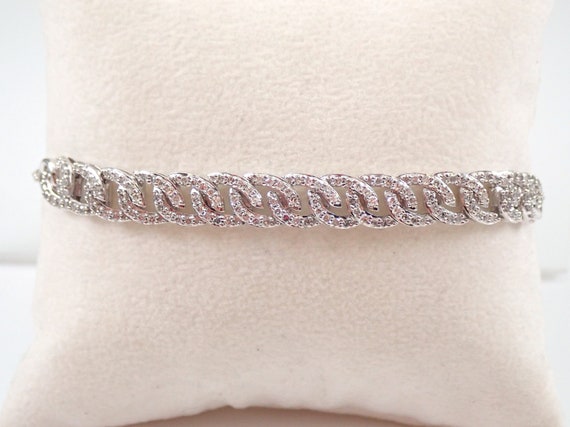 Diamond Chainlink Bolo Bracelet - White Gold Chain Link Tennis Bracelet - ADJUSTABLE Easy To Wear Clasp