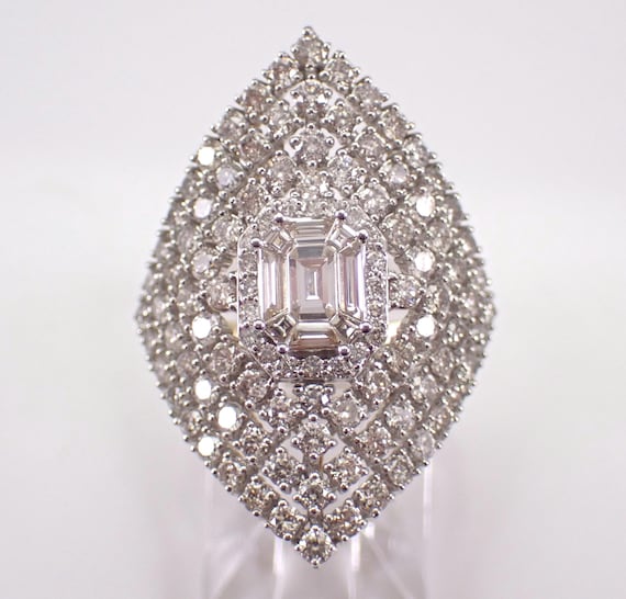 Yellow Gold Diamond Cluster Ring: Unique Elongated Cocktail Band