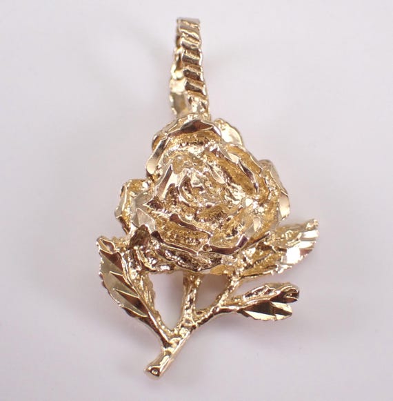 Vintage 14K Yellow Gold Flower Charm Pendant, Chunky Rose Drop, Estate Jewelry for Bracelet or Necklace