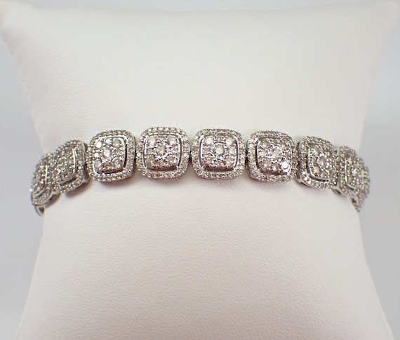 7ct Diamond Cluster Tennis Bracelet - White Gold Statement Fine Jewelry - Unique Bridal Wedding Gift