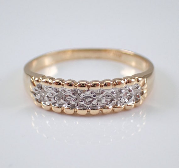 Vintage Diamond Wedding Ring Band -  Yellow Gold Pave Set Dainty Anniversary Ring - Estate Stackable Dainty Right Hand Ring