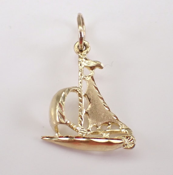 Vintage 14K Yellow Gold Sailboat Charm, Sail Ship Boat Pendant for Necklace or Bracelet