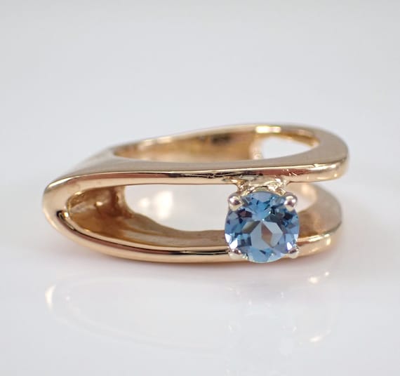 80s Vintage Blue Topaz Pinky Ring - 14K Yellow Go… - image 5