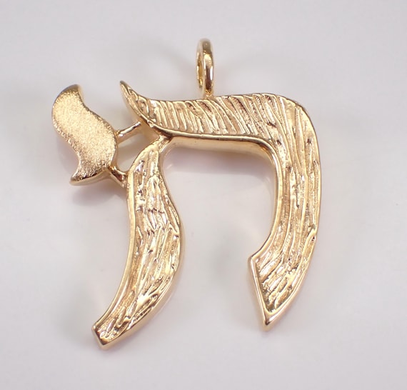Vintage 14K Yellow Gold Chai Charm, Unique Large Jewish Good Luck Pendant, Mens Religious Protection Gift