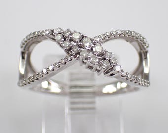 本物のダイヤモンド結婚指輪 - ホワイトゴールドクロスオーバー記念バンド - スタッキングバイパスブライダルジュエリーギフト