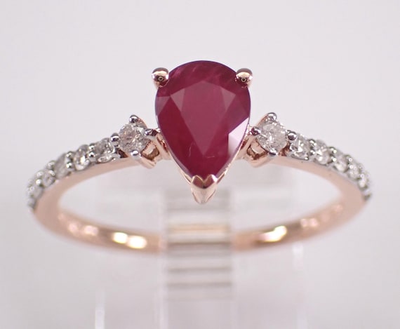 Ruby and Diamond Engagement Ring - 14K Rose Gold Bridal Setting - July Birthstone Jewelry Gift