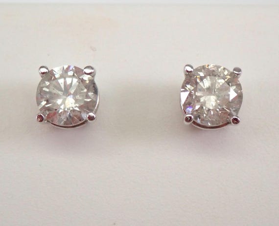 Diamond Stud Earrings - 14K White Gold Round Studs - Bridal Fine Jewelry Gift