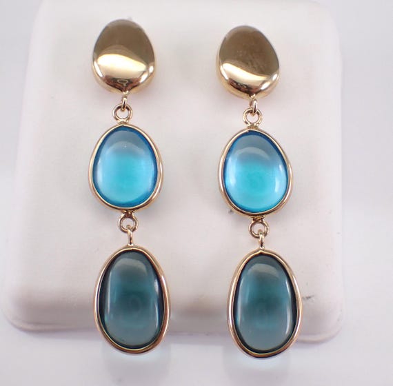 London Blue Topaz Dangle Earrings - Yellow Gold Unique December Gemstone Gift - Unique GalaxyGems Fine Jewelry