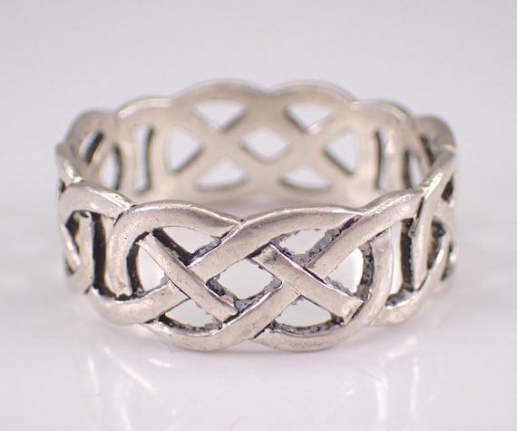 Vintage Sterling Silver Celtic Cigar Band, Estate Wedding Anniversary Ring, Unique Infinity Swirl Eternity