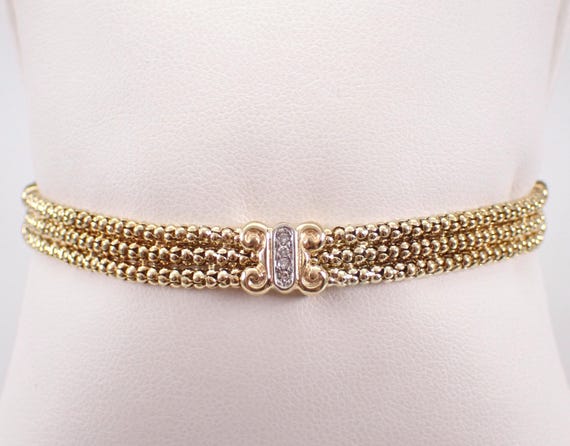 Vintage 14K Yellow Gold Diamond Bracelet - Estate Multi Triple Row Station Link - GalaxyGems Fine Jewelry Gift