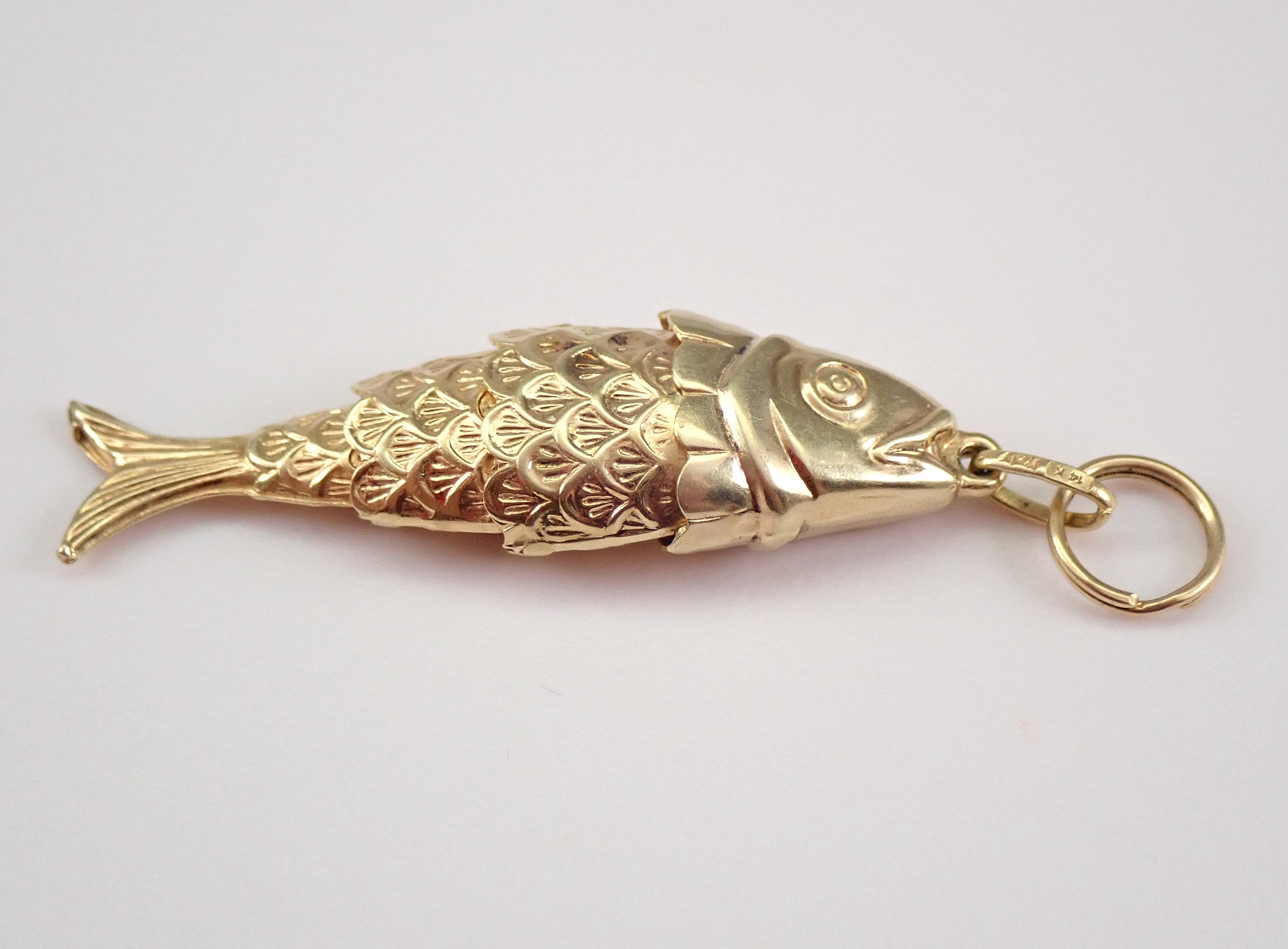 Vintage Movable FISH Charm in 14K Yellow Gold, Antique Articulated Koi
