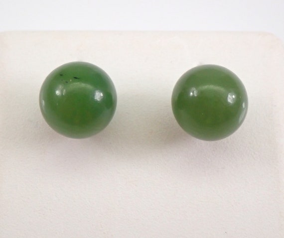 Solid 14K Yellow Gold JADE Stud Earrings, Vintage Jade Bead Studs