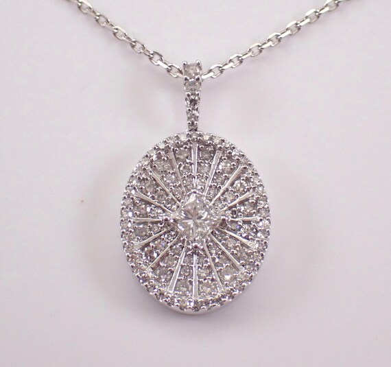 White Gold Diamond Charm Necklace: Princess Cut Cluster Pendant and Choker Chain