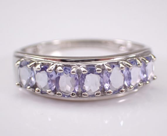 White Gold Tanzanite Anniversary Band - Gemstone Stackable Wedding Ring