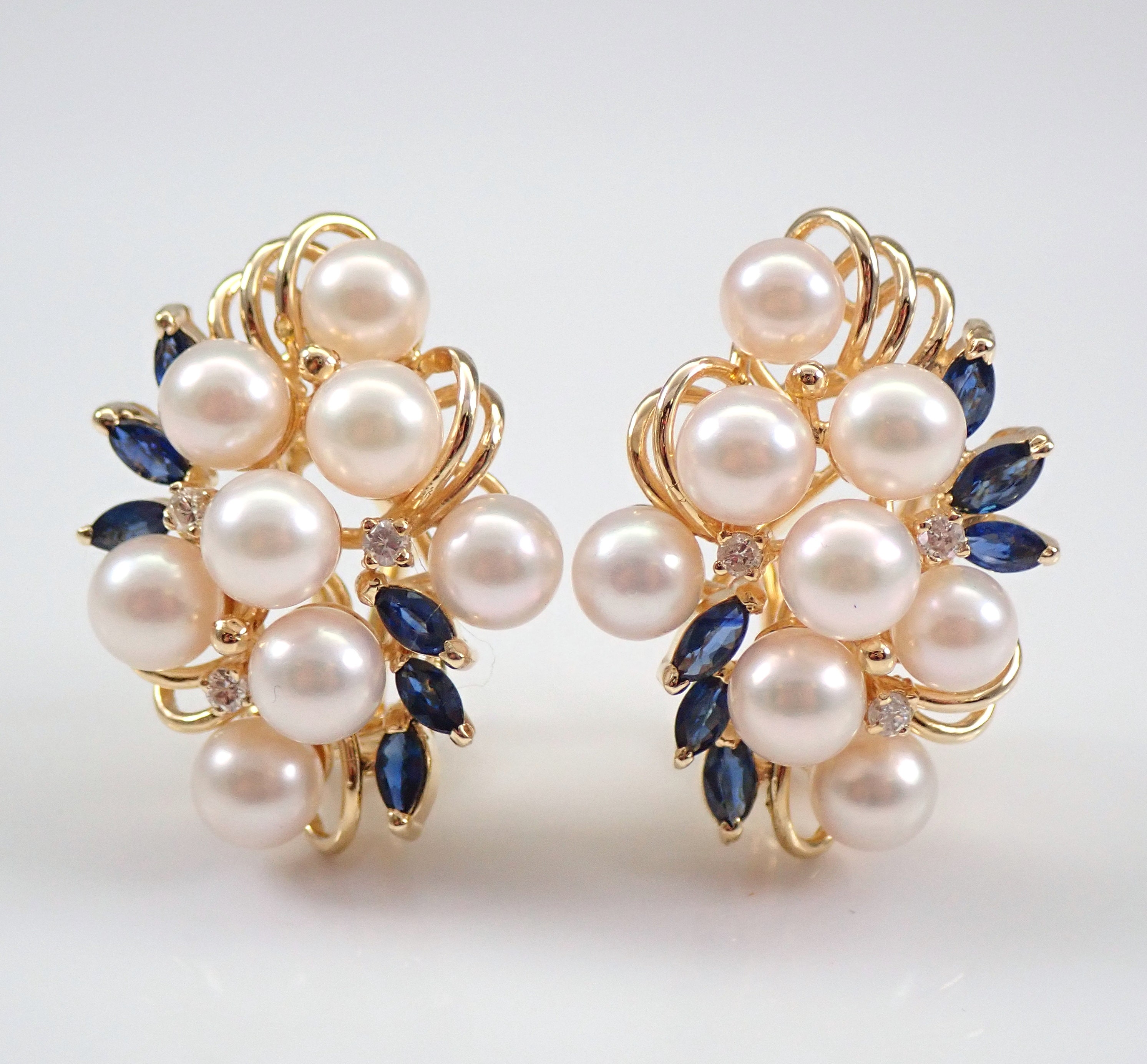 Vintage Pearl Gold Cluster Earrings | Plaza Jewellery English Vintage  Antique Unique Jewellery