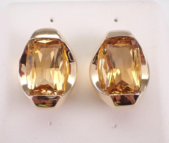 Vintage 14K Yellow Gold Citrine Earrings - Estate Gemstone Solitaire Studs - November Birthstone Jewelry Gift