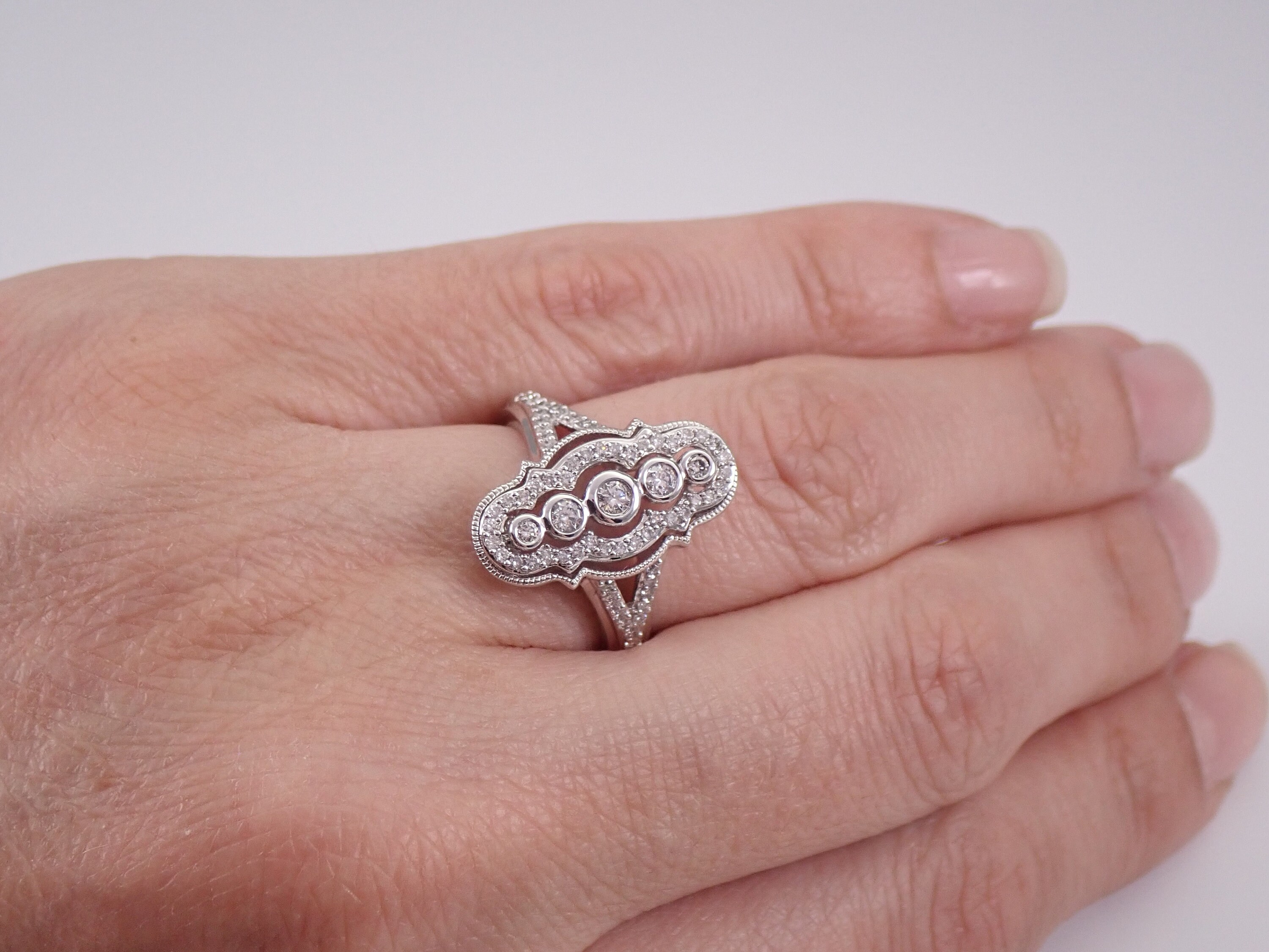 Vintage Style Diamond Cocktail Cluster Ring Size 7 14K White Gold