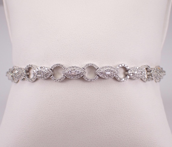 White Gold Diamond Tennis Bracelet - Layering Station Cluster Link - GalaxyGems Fine Jewelry Gift