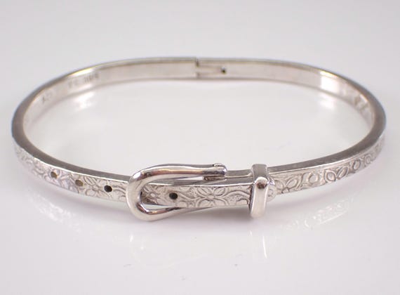 Sterling Silver Belt Buckle Bangle Bracelet: Vintage Unique Everyday Jewelry Gift