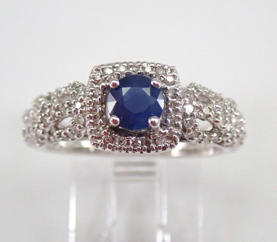 Sapphire and Diamond Engagement Ring - White Gold Gemstone Setting - Dainty September Birthstone Jewelry Gift