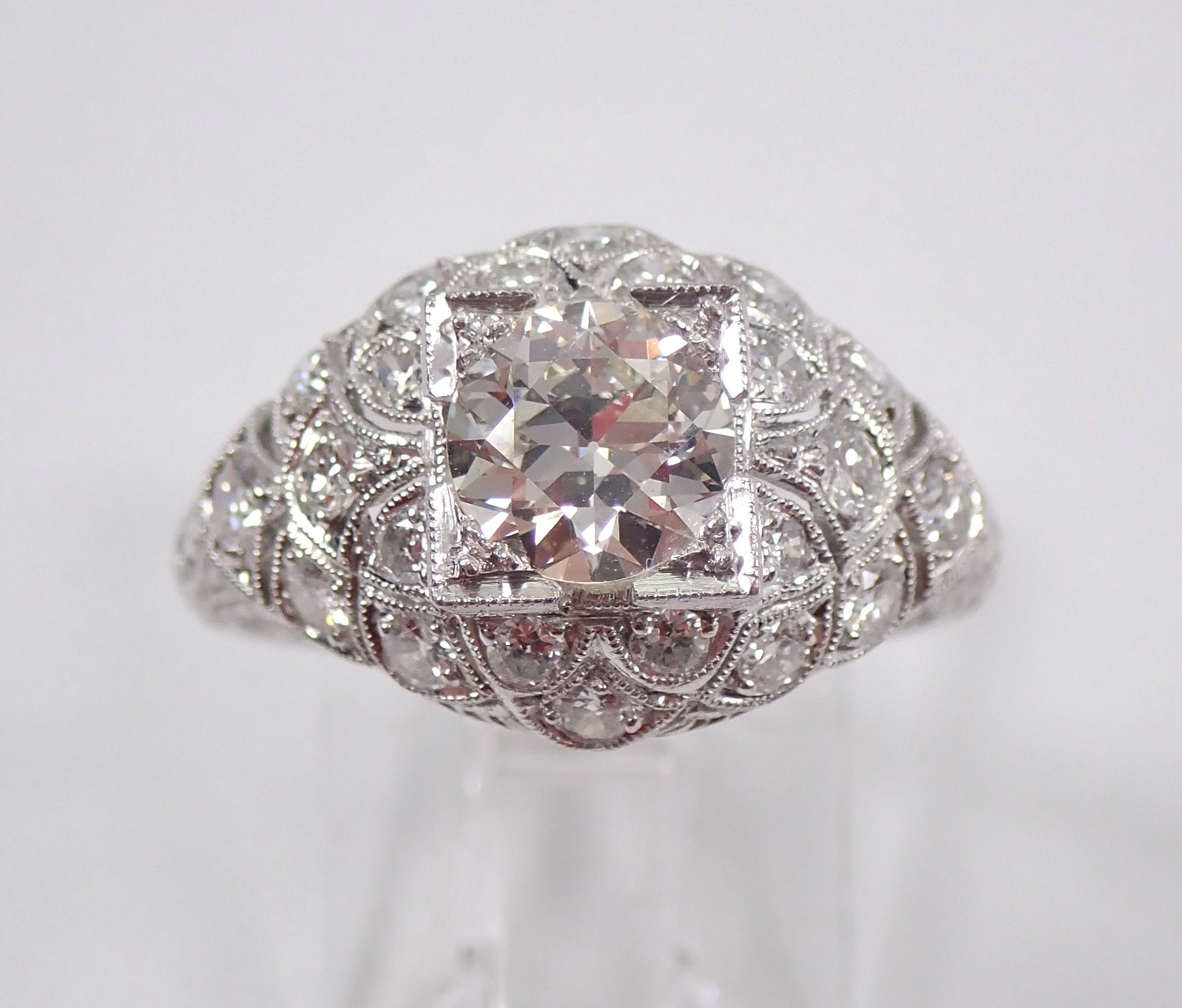 Antique Art Deco 1.55 ct Platinum Diamond Engagement Ring Old Miner