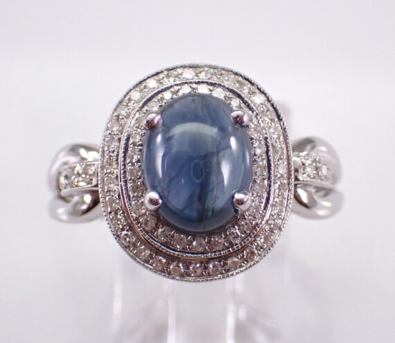 Sapphire and Diamond Engagement Ring - 18K White Gold Halo Setting - September Birthstone Bridal Jewelry Gift
