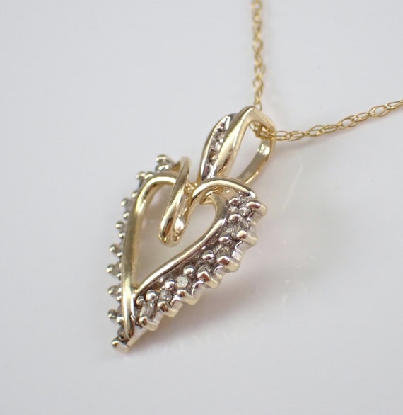 Vintage Diamond Heart Necklace - Yellow Gold Simp… - image 3