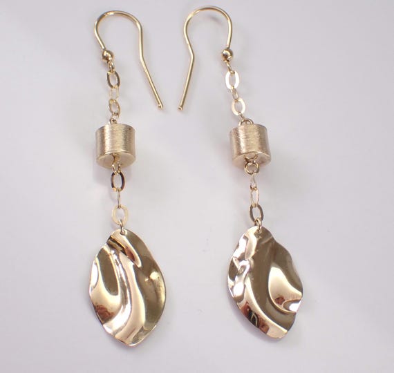 Vintage 14K Yellow Gold Dangle Earrings - Vintage Estate Kidney Wire Drops - GalaxyGems Fine Jewelry Gift